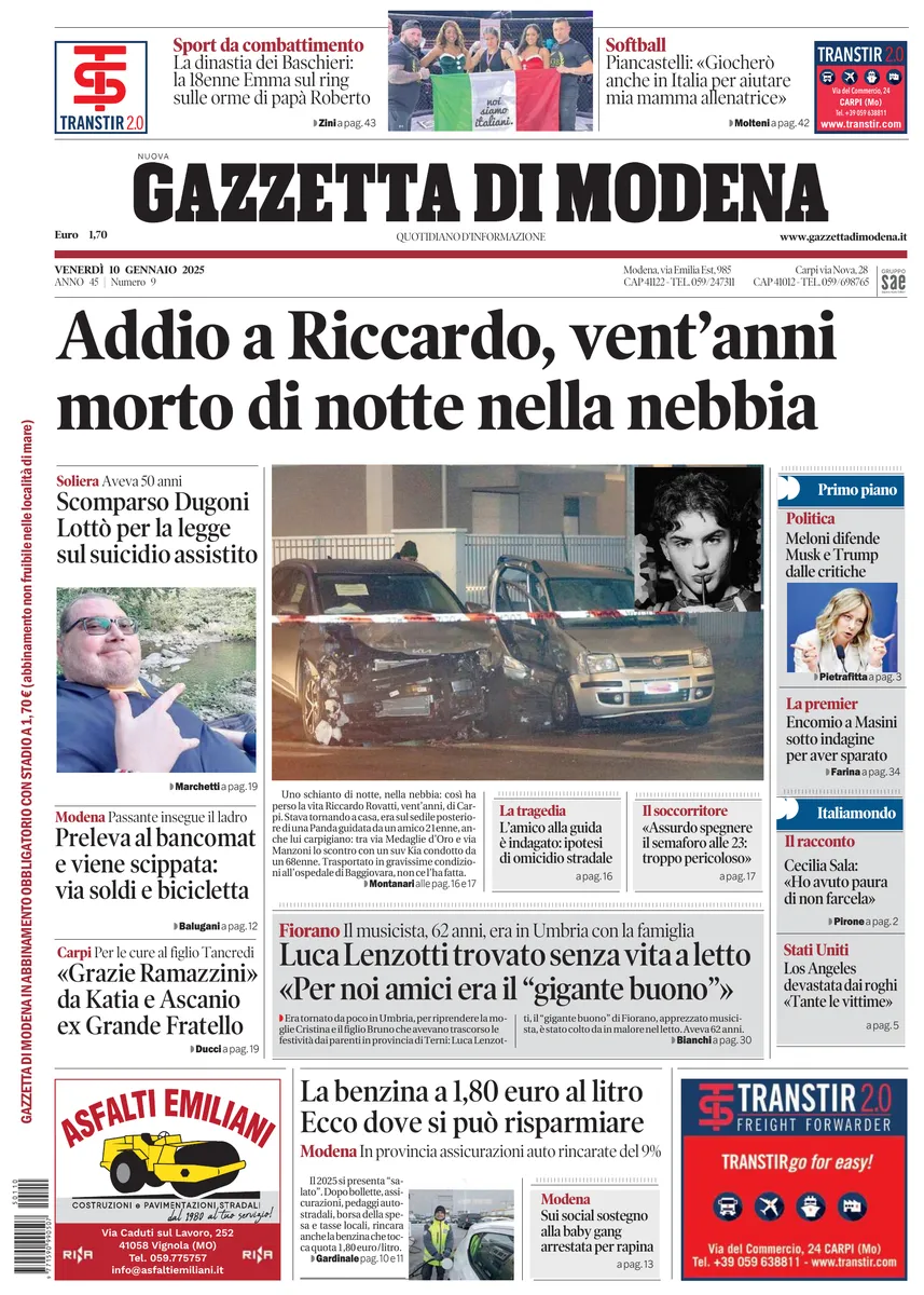 Prima-pagina-gazzetta di modena-oggi-edizione-del-2025-01-10